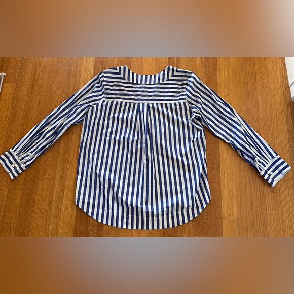 J Crew Women’s V-Neck Blue Striped Long Sleeve Blouse Dress Shirt Size Medium - Picture 4 of 4